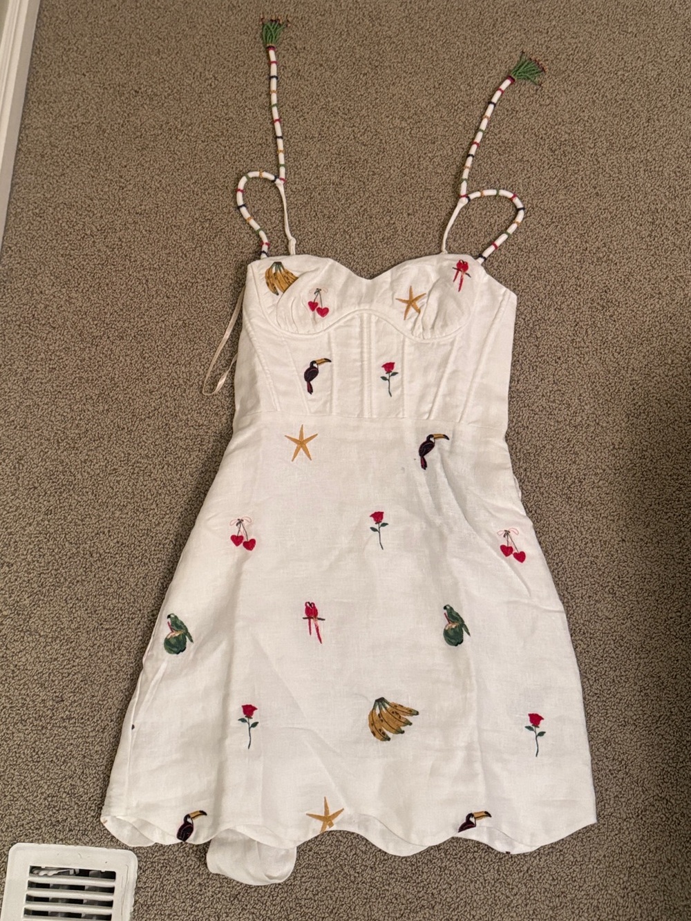 FARM Rio White Embroidered Tropical Motif Sundress